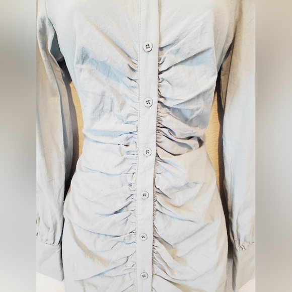 NWT White Fox Not So Subtle Runched Button Up Mini Dress in Sea Mist Small - Picture 7 of 9